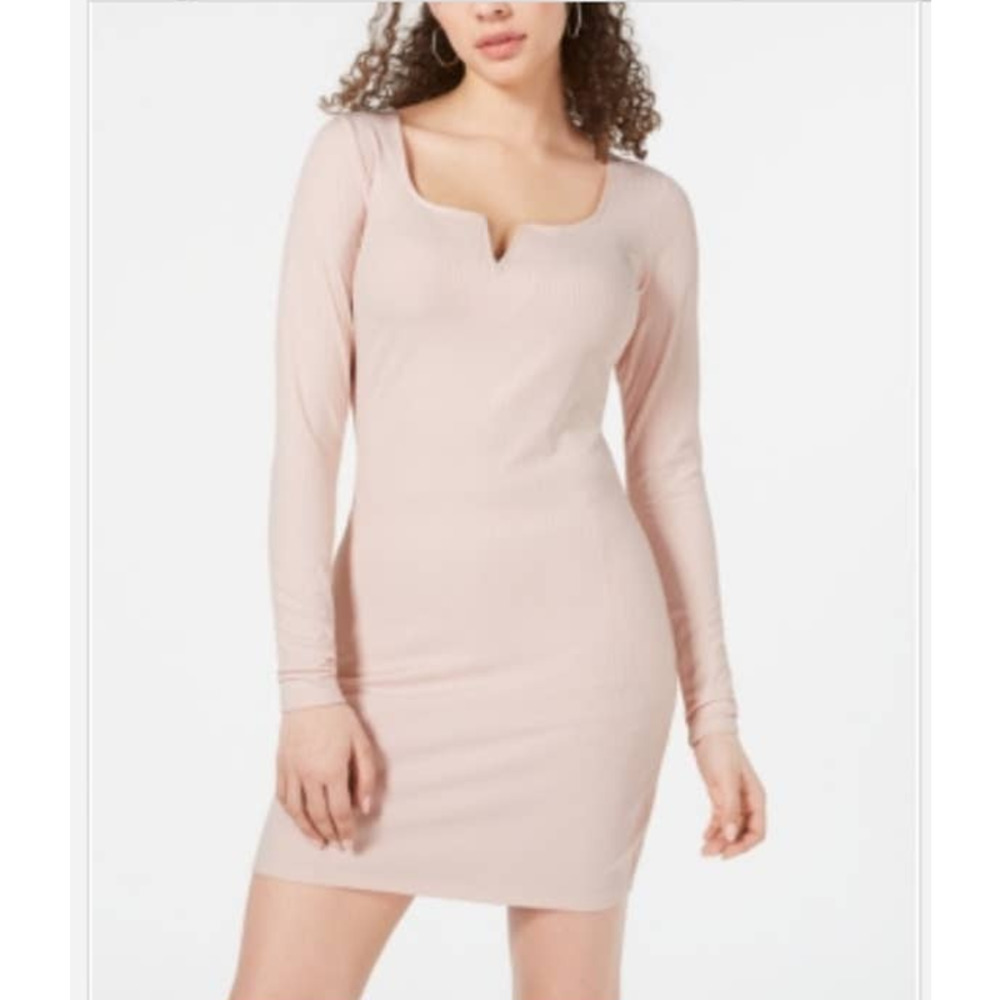 Material Girl Junior's Notched Bodycon Dress in Peach Whip